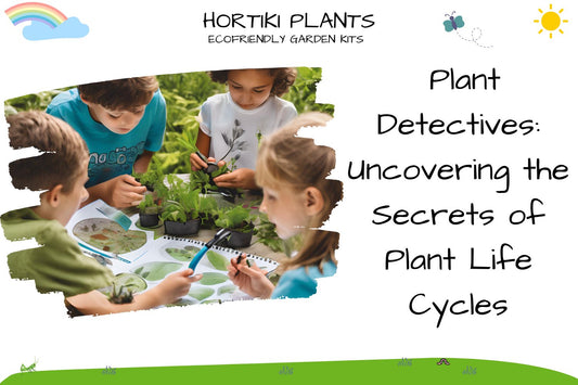 Kids investigating plants with a magnifying glass