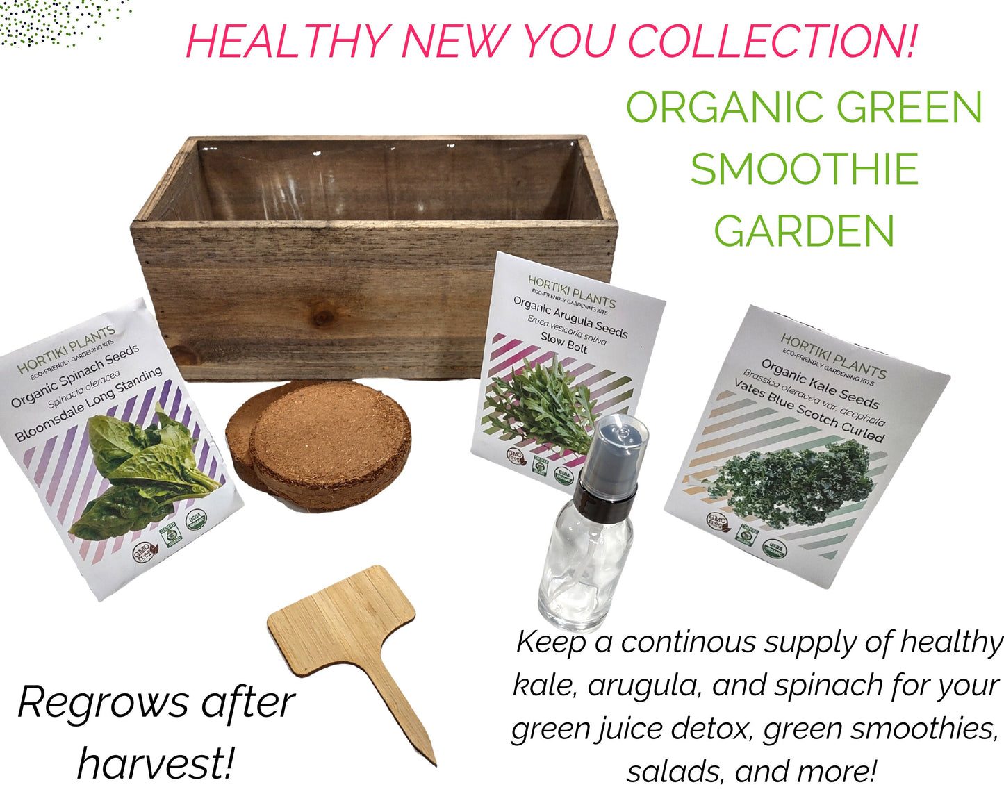 Green Smoothie Organic Garden Kit: Arugula, Spinach, Kale