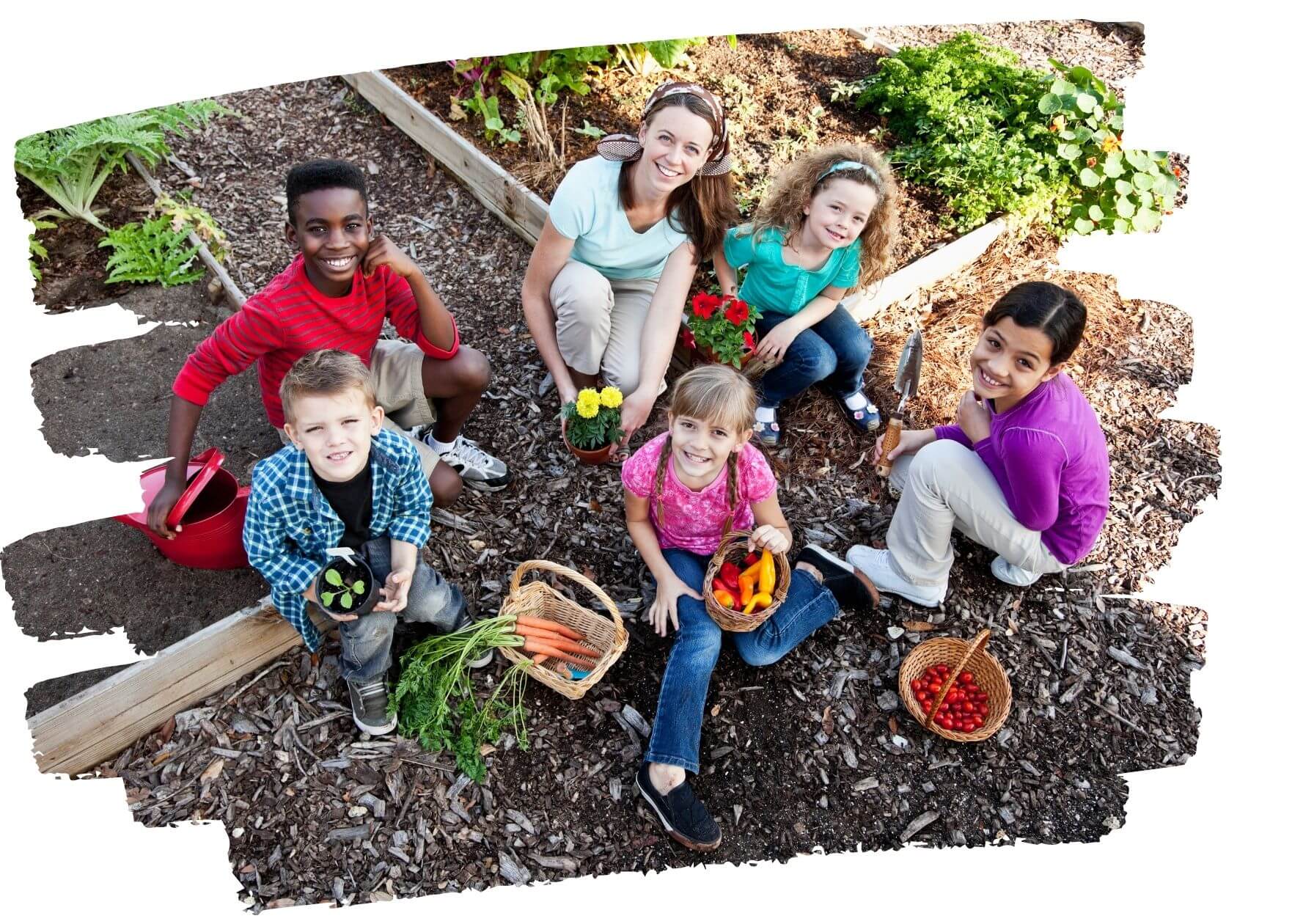 Kids gardening in a school garden