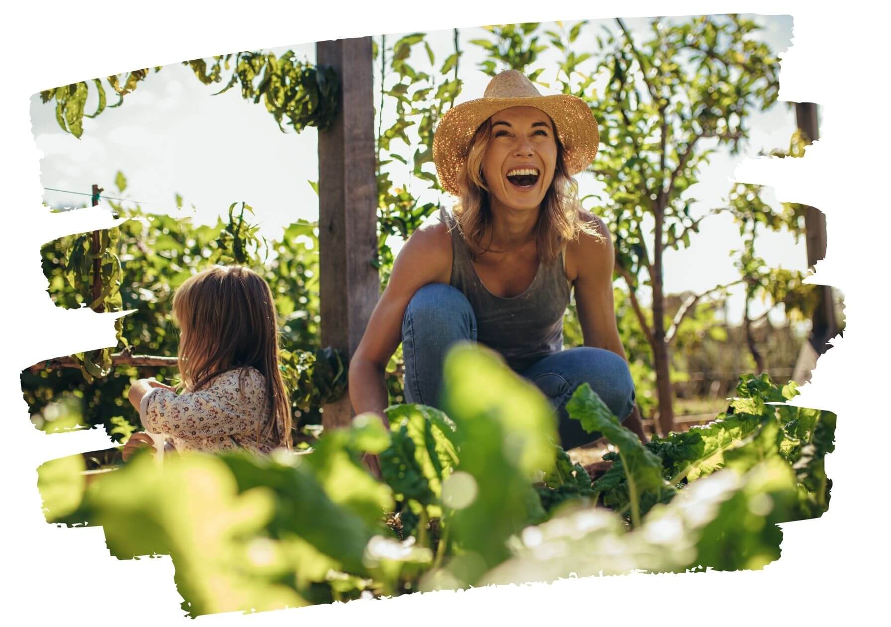 Woman and little girl gardening with Hortiki Plants organic garden kits